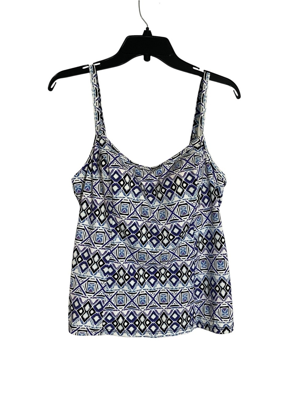 Fit 4U  Size: 14 Geometric Blue Swim top with Adjustable Straps